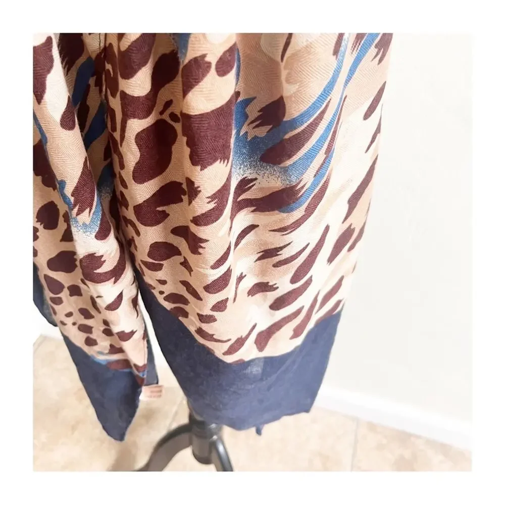 Animal And Denim Blue Print Boutique Scarf Oversized Lightweight
